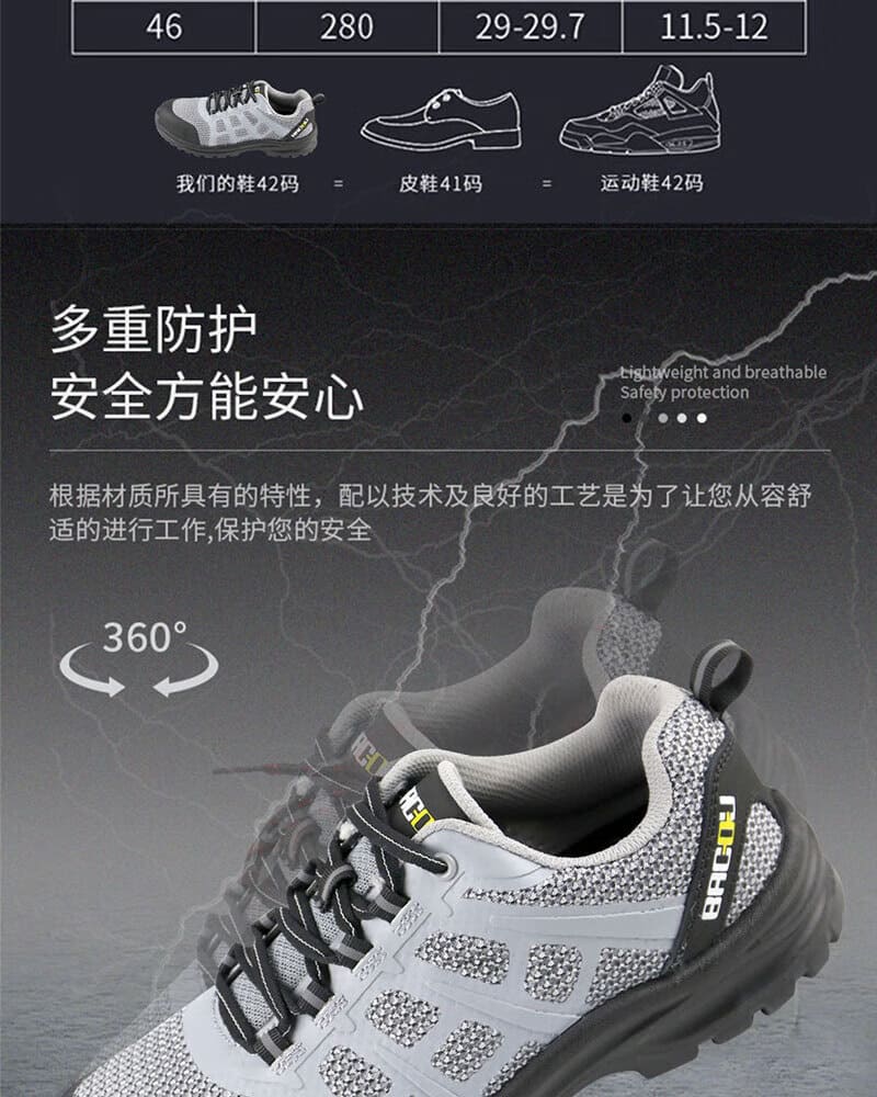 巴固（BACOU） SHX323602 X3 安全鞋 (舒适、轻便、透气、防砸、防穿刺、防静电、灰黑款)